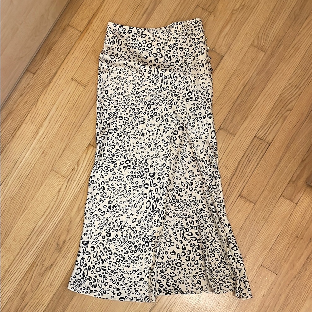 Topshop Black and Cream Animal Print Maxi Skirt with Slit